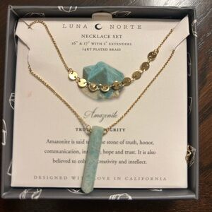 Gold and Light Blue/Green Amazonite Layered Necklace Set